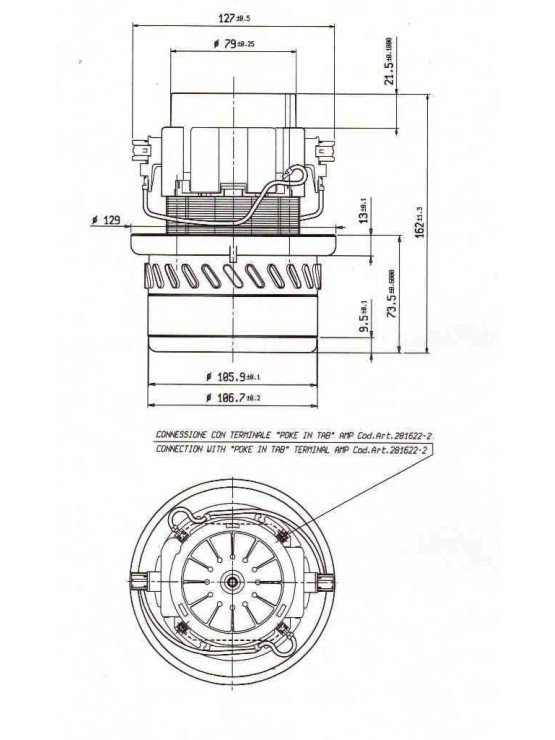 Motore scopetta bypass stadio doppio 800W D,106 230V